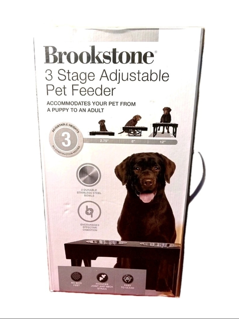 Brookstone 3-Stage Adjustable Pet Feeder - Brown